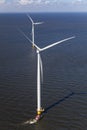 Aerial view of wind turbines at sea, North Holland Royalty Free Stock Photo