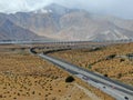 Aerial view of wind turbines spreading over the desert in Palm Springs wind farm Royalty Free Stock Photo