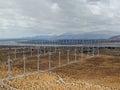 Aerial view of wind turbines spreading over the desert in Palm Springs wind farm Royalty Free Stock Photo