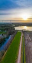 Aerial View of Wind Turbines at Sunset Royalty Free Stock Photo