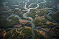 Aerial View of Winding River Deltas Royalty Free Stock Photo