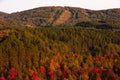 Aerial view of winding river in Laurentian mountains, Quebec, Canada during the fall foliage Royalty Free Stock Photo