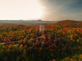 Aerial view of winding river in Laurentian mountains, Quebec, Canada during the fall Royalty Free Stock Photo