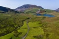 Aerial view of a winding road through beautiful mountainous scenery Rhyd Ddu, Snowdonia, Wales Royalty Free Stock Photo