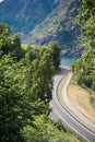 aerial view of winding road green trees and beautiful mountains Aurlandsfjord Flam