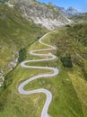 Aerial view of the winding road over the Julier Pass in Swiss Alps mountain