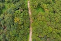 Aerial view of winding road with pine tree forest in mountain.Scenery Bird eye view of asphalt road landscape.High view from drone Royalty Free Stock Photo