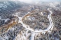 aerial view of a winding winter hiking trail