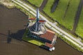 Aerial view of windmill in Zaanse Schans, Netherlands