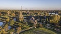 Aerial view of windmills in the openair museum in Gifhorn, Germany Royalty Free Stock Photo