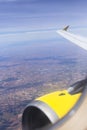 aerial view from a window plane during flight. Brown landscape above in Spain. Travel concept