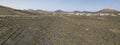 Aerial view of the wine cultivations on the volcanic soils of the island of Lanzarote. Canary Islands, Spain. Wine production