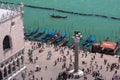 Aerial view of Winged Lion Column and Gondola in venice - Italy