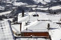 Aerial view of winter roof with antenna