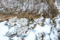 Aerial view of winter snow-covered forest and frozen woodland swamp Royalty Free Stock Photo