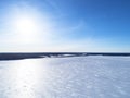 Aerial view of a winter snow-covered pine forest. Winter forest texture. Aerial view. Aerial drone view of a winter landscape. Sno Royalty Free Stock Photo