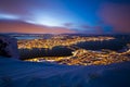 Aerial view of a winter storm approaching the city Tromso, Norway Royalty Free Stock Photo