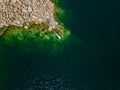 Aerial view on woman on sup board with paddle in the lake Royalty Free Stock Photo