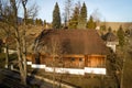 Aerial view of Wooden articular Church of St. Michael from the 17th century In Istebne, Slovakia Royalty Free Stock Photo