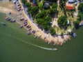 Aerial view of boats and fishing village in Pranburi, Thailand