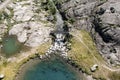 aerial view of the wooden bridge on the lower lake of cornisello Royalty Free Stock Photo