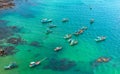 Aerial View Of Wooden Fishing Boat On Sea An Thoi Harbour In Phu Quoc, Vietnam. Royalty Free Stock Photo