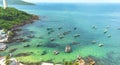 Aerial View Of Wooden Fishing Boat On Sea An Thoi Harbour In Phu Quoc, Vietnam. Royalty Free Stock Photo