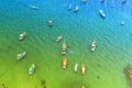 Aerial View Of Wooden Fishing Boat On Sea An Thoi Harbour In Phu Quoc, Vietnam. Royalty Free Stock Photo