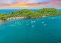 Aerial View Of Wooden Fishing Boat On Sea An Thoi Harbour In Phu Quoc, Vietnam. Royalty Free Stock Photo