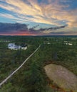 Aerial view on wooden footpath through Suru Suursoo bog Royalty Free Stock Photo