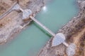 Aerial view of wooden overhanging bridge