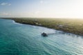 Aerial view of wooden pier at sunset, Zanzibar Royalty Free Stock Photo