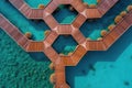 Aerial view of a wooden walkway in the turquoise ocean. Travel concept Royalty Free Stock Photo