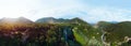 Aerial view. Work before water discharge, small flow. The Cascata delle Marmore largest man-made waterfall. Terni in Umbria Italy