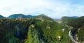 Aerial view. Work before water discharge, small flow. The Cascata delle Marmore is a the largest man-made waterfall. Terni in