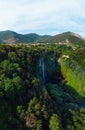 Aerial view. Work before water discharge, small flow. The Cascata delle Marmore largest man-made waterfall. Terni Umbria Italy.