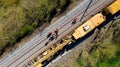 Aerial view of workers on a railway construction site Royalty Free Stock Photo