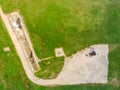 Top view working pump jack pumping crude oil in La Grange, Texas Royalty Free Stock Photo