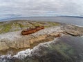 Aerial view of wrecked boat in Inisheer island