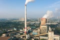 Aerial view of Wuhan Qingshan Thermal Power Station with smoke stacks and industrial structures Royalty Free Stock Photo