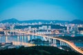 Aerial view of xiamen haicang bridge in nightfall Royalty Free Stock Photo