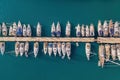 Aerial view of the yacht club. Aerial top-down view of docked sailboats Royalty Free Stock Photo