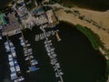 Aerial view of yacht club and marina. Colorful boats and yachts.