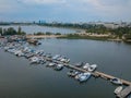 Aerial view of yacht club and marina. Colorful boats and yachts.