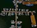 Aerial view of yacht club and marina. Colorful boats and yachts.