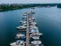 Aerial view of yacht club and marina. Colorful boats and yachts.