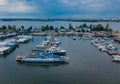 Aerial view of yacht club and marina. Colorful boats and yachts.