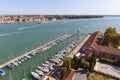 Aerial view on yacht port on San Giorgio Maggiore island, Venice, Italy Royalty Free Stock Photo