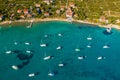 Aerial view of the yachts and sailing boats near Ist island, the Adriatic Sea Royalty Free Stock Photo