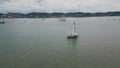 Aerial view yachts sailing at cloudy marine landscape. Many ships floating ocean Royalty Free Stock Photo